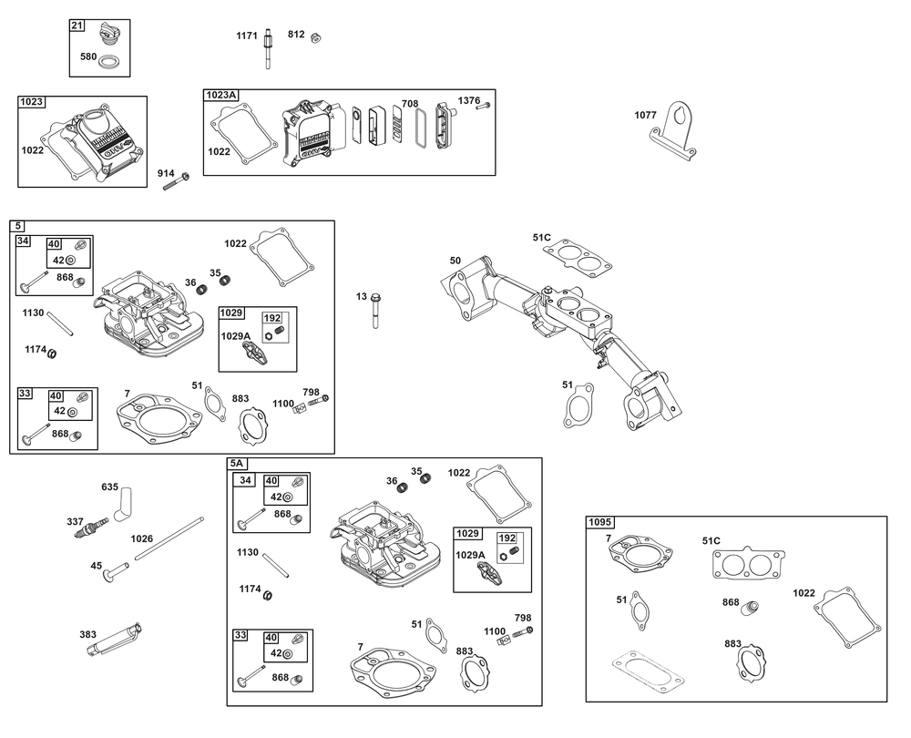 Cylinder Head Group Diagram and Parts List for 61H375-0001-E1 400000 - 699999 Briggs and Stratton Engine